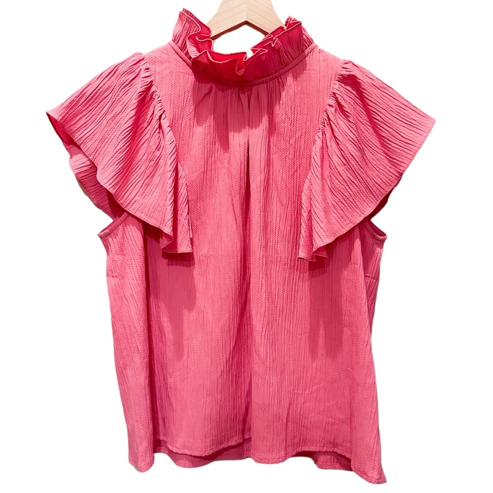THML Pink Flutter Blouse Short Sleeve Bright Spring Summer Women Medium Bright